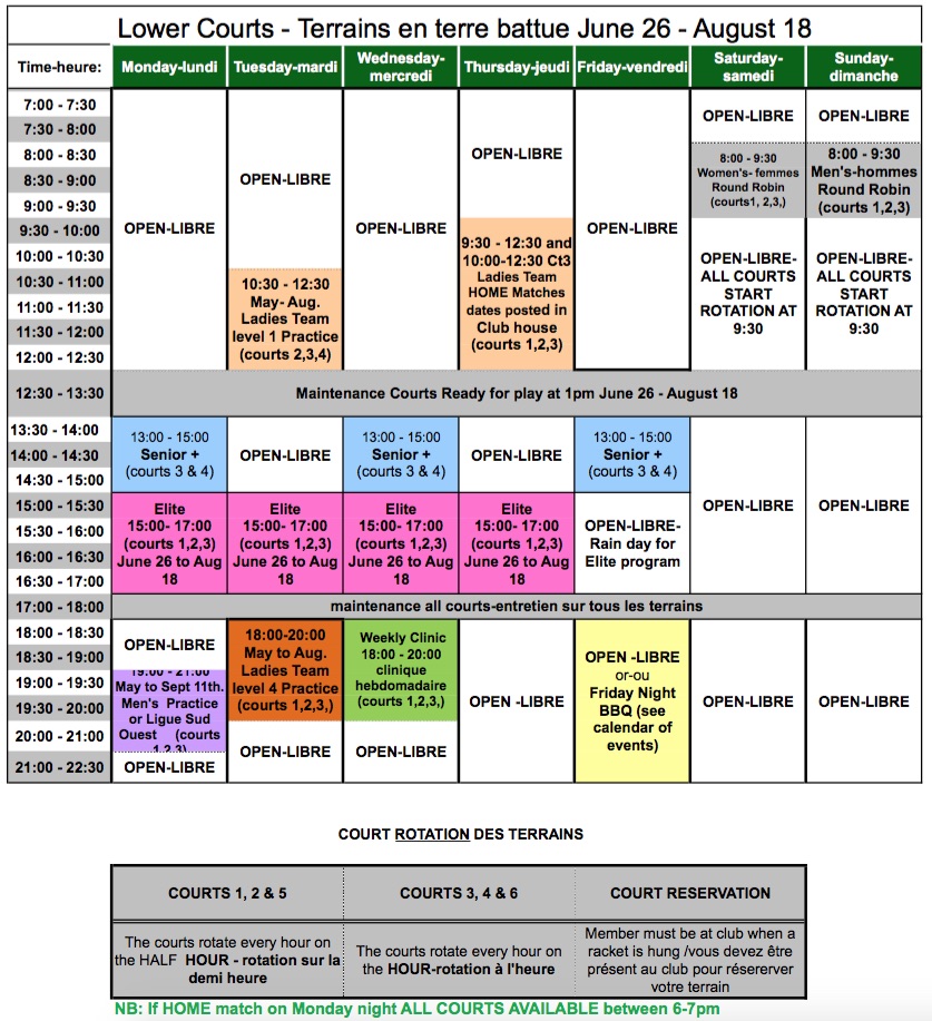 Playing Schedule | Royal Oak Tennis Club